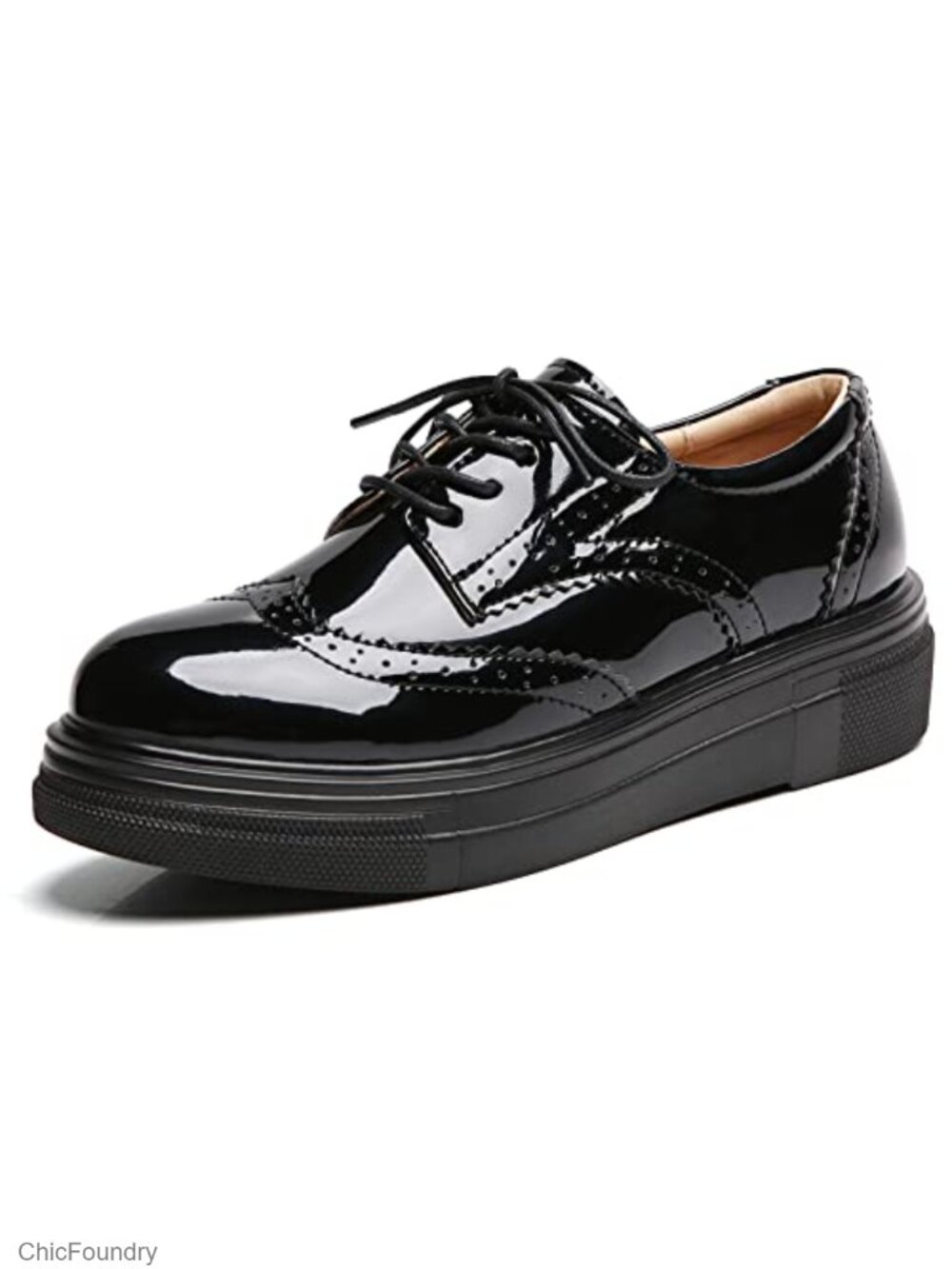 Women's Platform Lace-Up Oxford Shoes Water Resistant Leather Wingtips Brogues